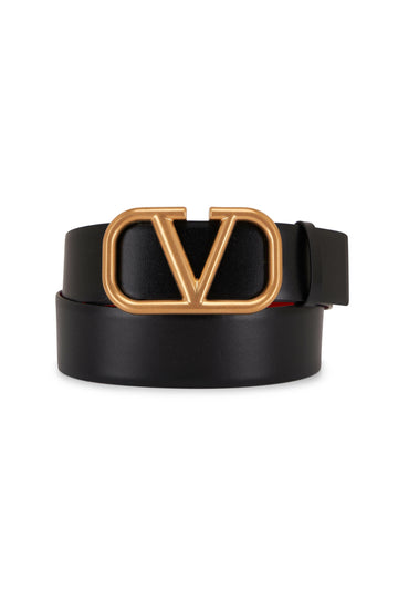 Valentino Black Leather VLOGO Belt