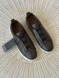Zegna Triple Stitch Low-Top Sneakers – Black Calf Leather & White Rubber Sole
