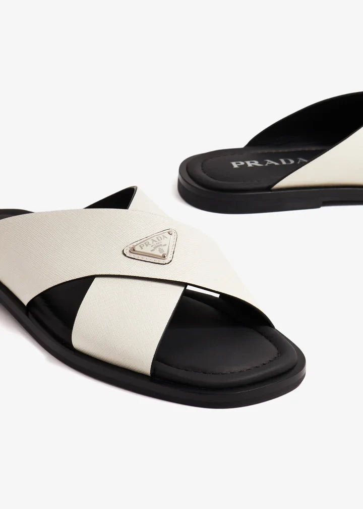Prada Saffiano leather crisscross sandals