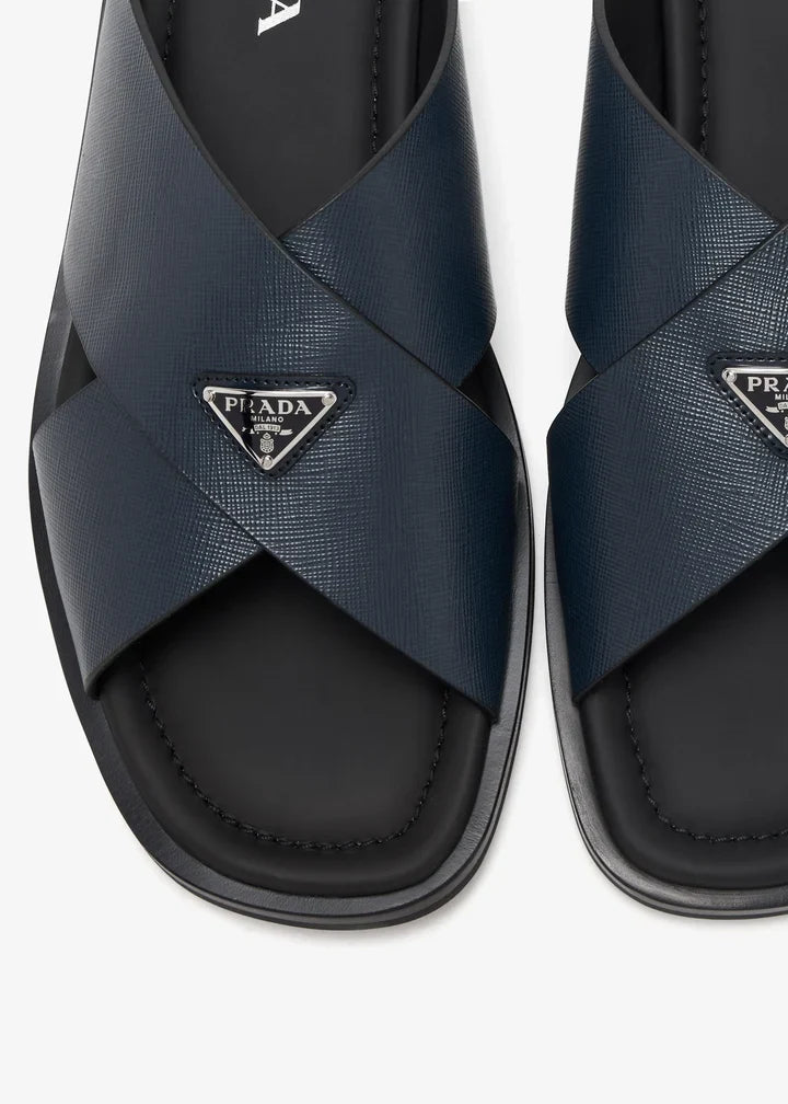 Prada Saffiano leather crisscross sandals