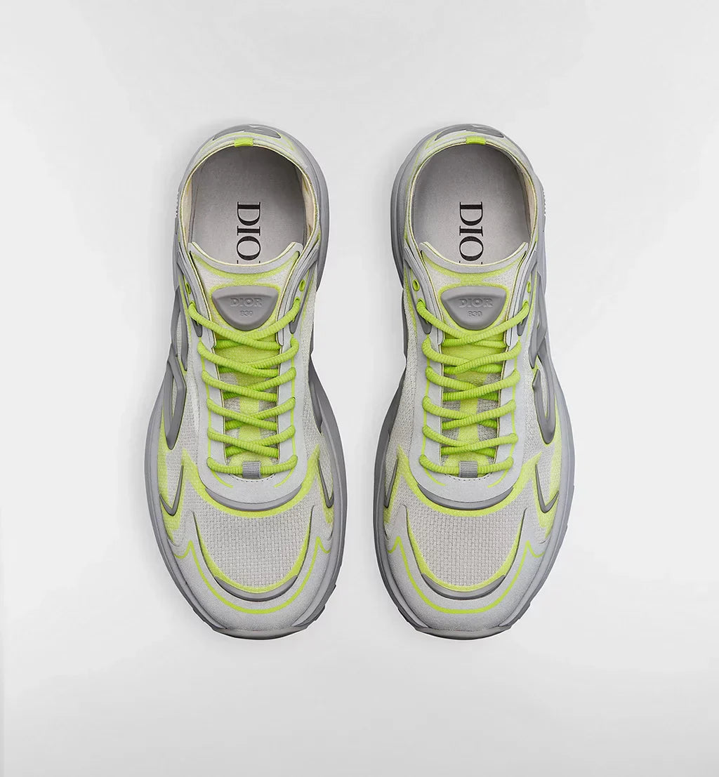 B30 Countdown Tech Sneaker White Semi-Transparent N3O Nylon, Gray and Green Technical Fabric and Gray Rubber