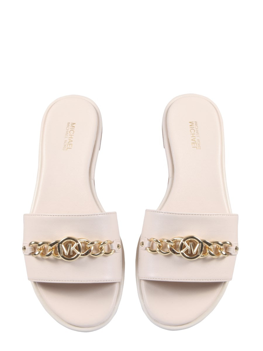 MICHAEL BY MICHAEL KORS RINA SLIDE LEATHER SANDALS White