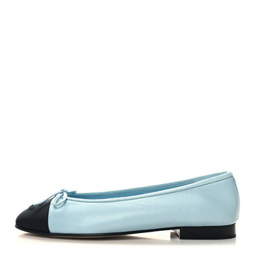 Chanel Lambskin Grosgrain Cap Toe CC Ballerina Flats Light Blue Black| Women's