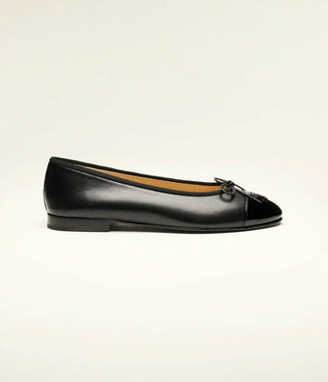 CHANEL Lambskin and Patent Calfskin Cap Toe CC Ballerina black| Women's
