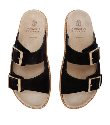 Brunello Cucinelli Suede Double-Strap Sandals
