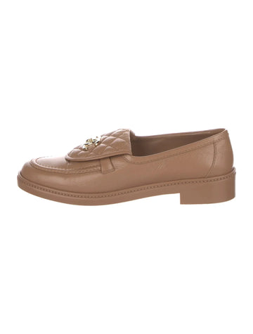 Chanel Crumpled Lambskin Quilted CC Turnlock Moccasins Brown| Women's