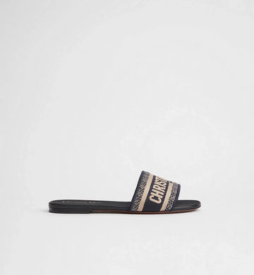 Dway Slide Deep Blue Embroidered Cotton|Women