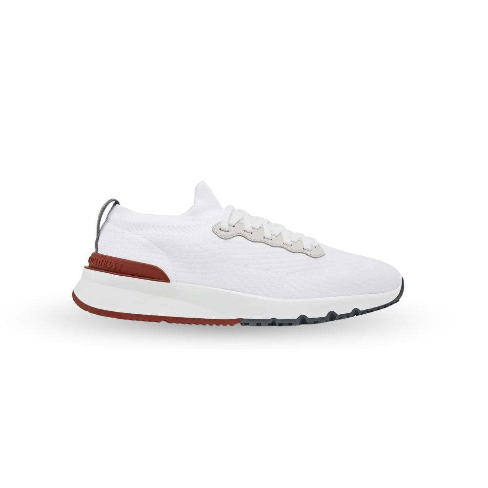 Brunello Cucinelli Knitted Low-Top Sneakers – White Knit with Contrasting Trim