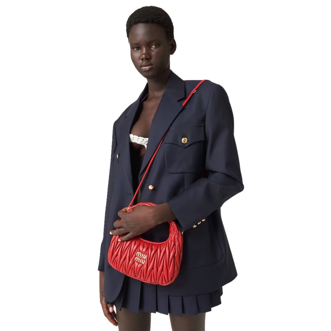 Miu Miu Bag | Wander Shoulder Bag in Matelassé Nappa Leather "Red"