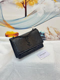 YSL Bag | Sunset Medium SO Black Croc-Embossed