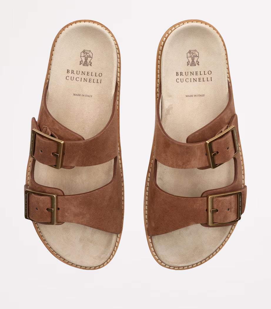 Previous image 4 / 4  Brunello Cucinelli Suede Double-Strap Sandals