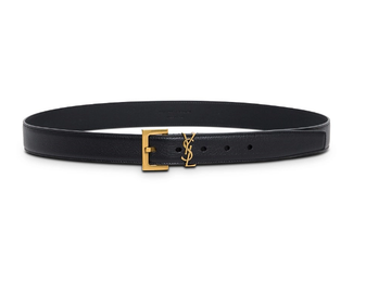 Black Leather Belt with Logo Buckle Saint Laurent
