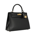 Hermès Bag | Kelly 28 Sellier Handbag In Black Box Calfskin Leather With Gold Hardware.